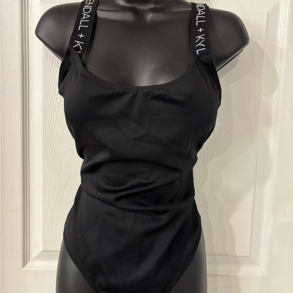 Black Bodysuit with Logo Straps